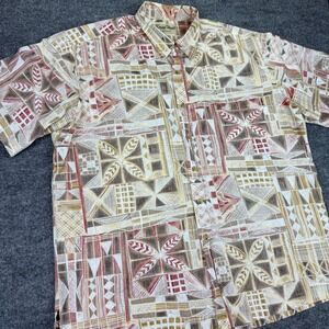 Cooke Street Honolulu Hawaiian Button Shirt Mens XL Geo Brown Tan Print‎ Casual